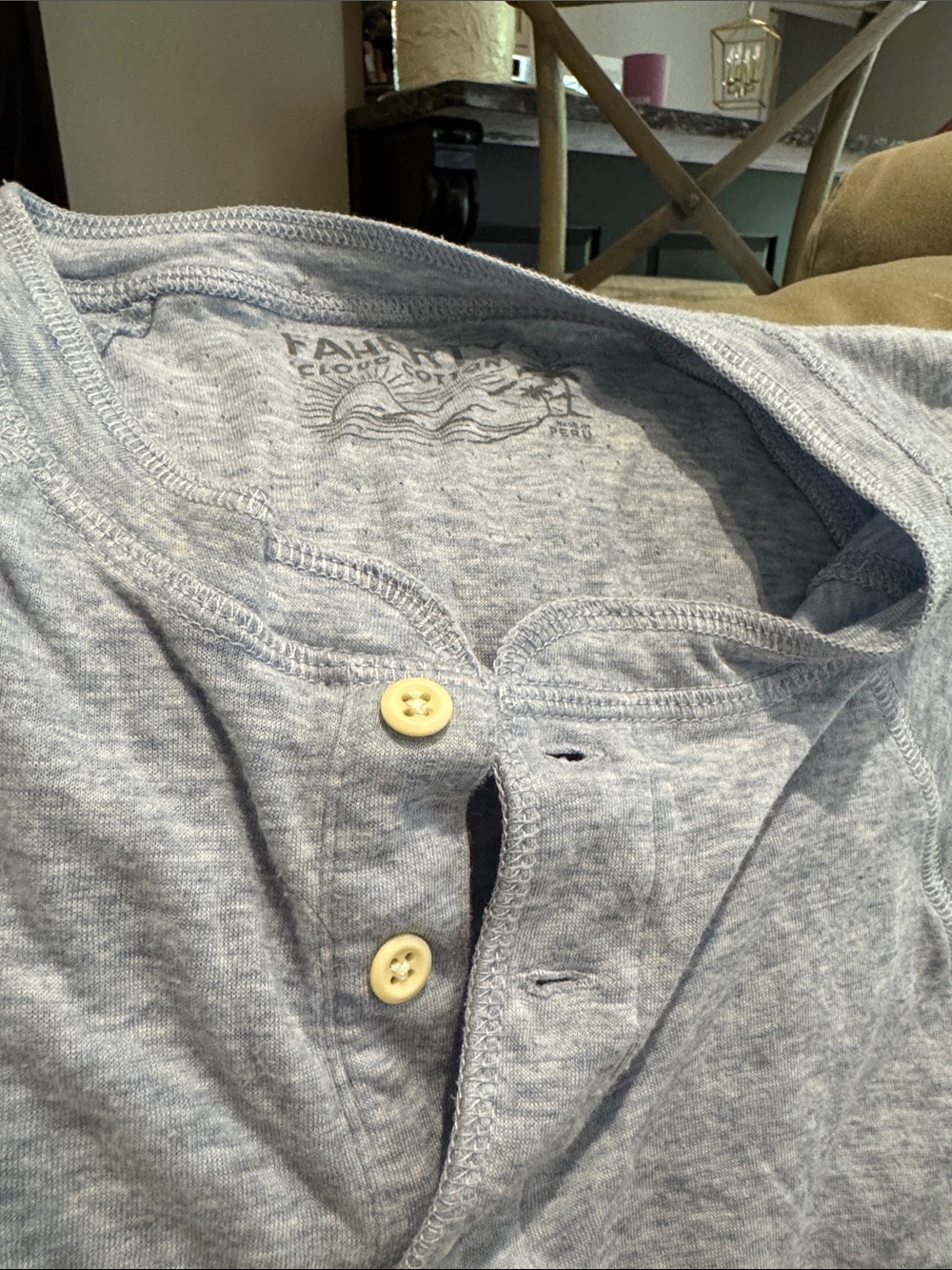 Light blue long sleeve Henley feherty cloud cotton shirt